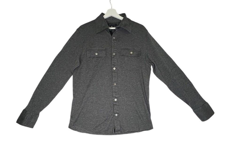 Banana Republic Knit Button Up Shirt Mens Large Gray Standard Fit Sz M